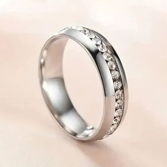 Silvery Crystal Men's Ring sz 10 - Picture 6 of 9